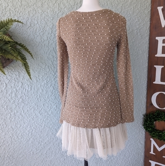 Ryu texted knot knitted dress peekaboo tule‎ size sm - Picture 3 of 8